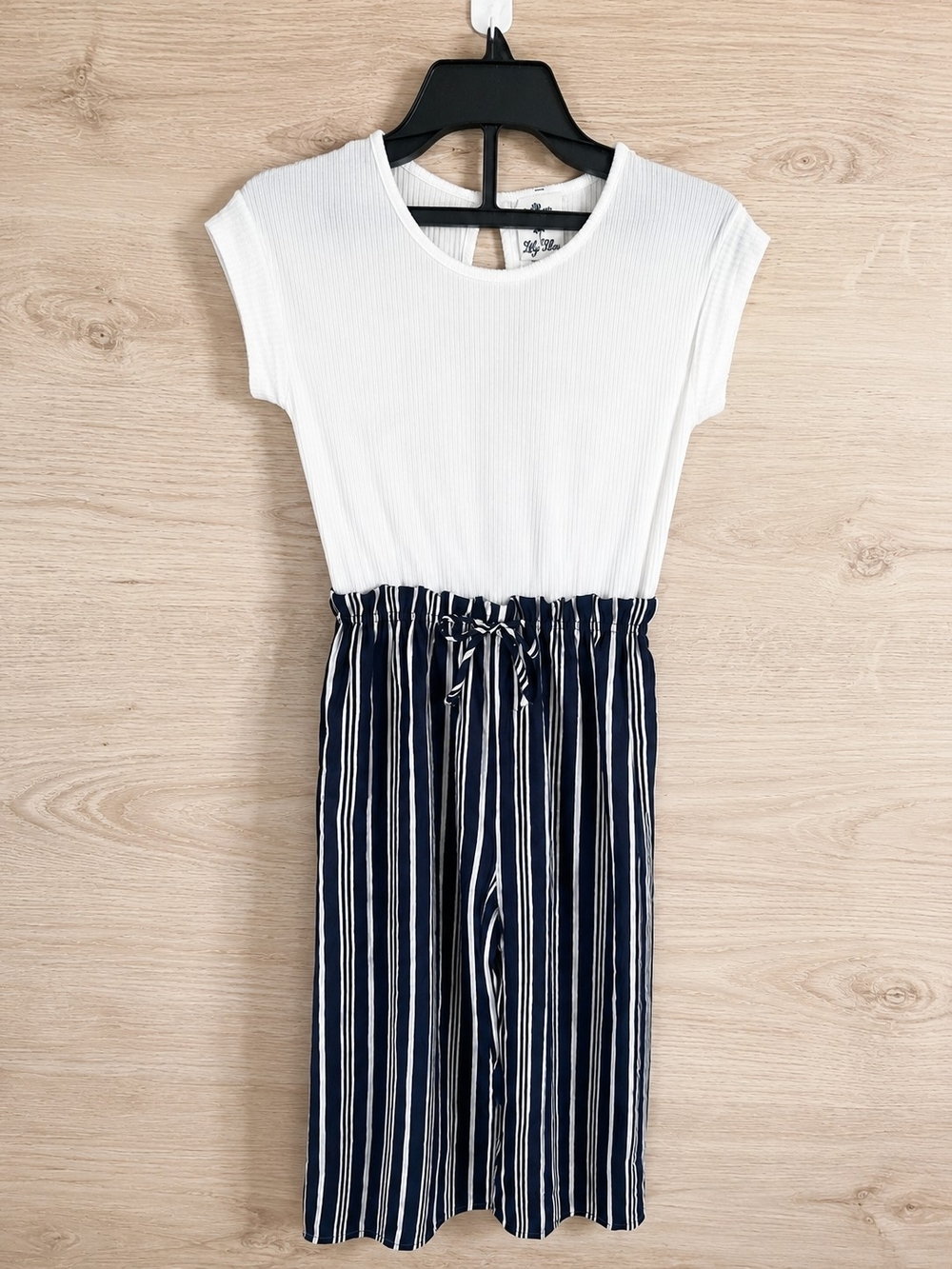 Lily Bleu White Top Navy Striped Bottom Girls One-Piece